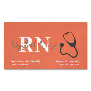 Carte De Visite Magnétique Nurse Coral Orange Stethoscope Hôpital Médicale