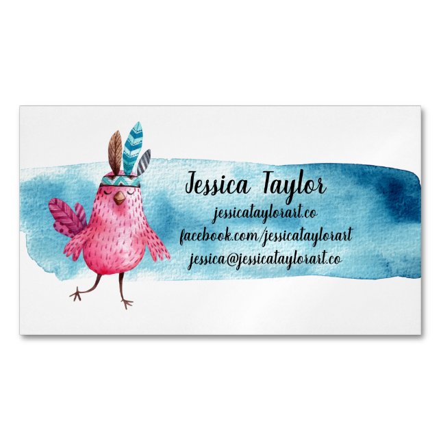 Carte De Visite Magnétique Oiseau Boho Artistique (devant)