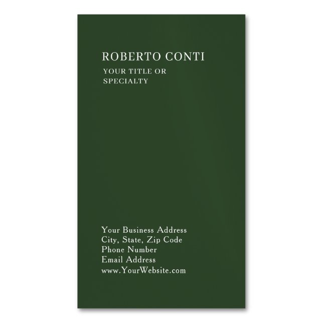 Carte De Visite Magnétique Olive Green Unique Plain Minimalist Modern (devant Vertical)