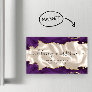 Carte De Visite Magnétique Or Luxe Ivoire Pailleté Agate Violet