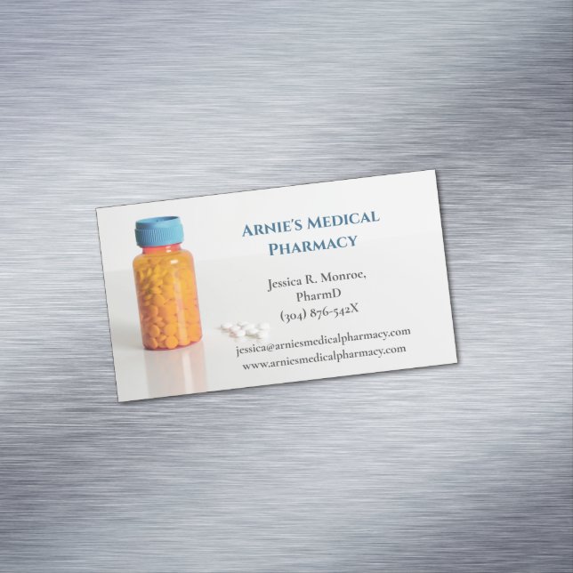 Carte De Visite Magnétique Orange Pill Bottle Pharmacist (In Situ)
