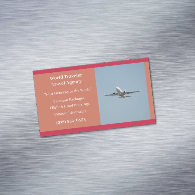 Carte De Visite Magnétique Orange White Plane Agent Agence de Voyage Avion (In Situ)