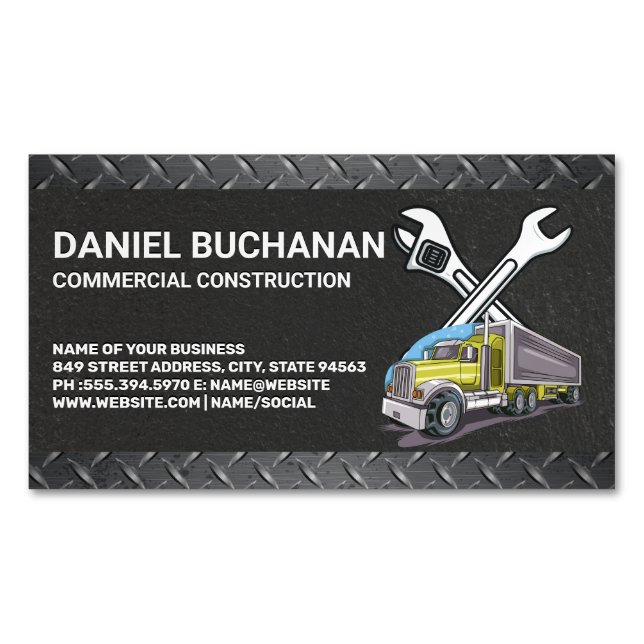 Carte De Visite Magnétique Outils de construction | Camion de travail (devant)