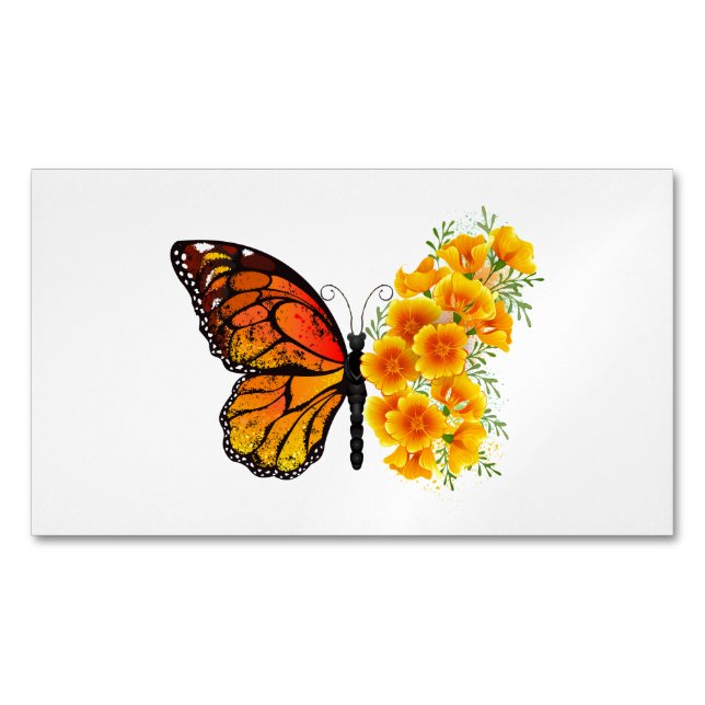 Carte De Visite Magnétique Papillon à fleurs avec Poppy de Californie jaune (devant)