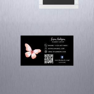 Carte De Visite Magnétique Papillon de pêche rose noir code QR Facebook