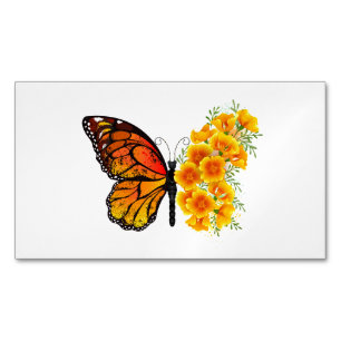 Carte De Visite Magnétique Papillon Fleur avec Pavot de Californie Jaune