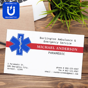 Carte De Visite Magnétique Parameded EMS EMT Urgence Médicale Star Of Life