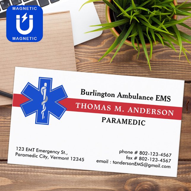 Carte De Visite Magnétique Paramedic EMS Ambulance Star Of Life Logo Personna (Créateur téléchargé)