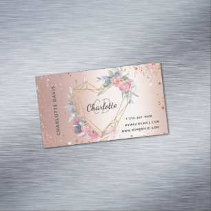 Carte De Visite Magnétique parties scintillant d'or rose rose peau à fleurs b