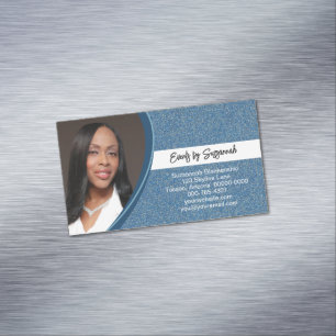 Carte De Visite Magnétique Parties scintillant Faux Bleu Professionnel Photo