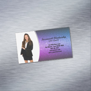 Carte De Visite Magnétique Parties scintillant Ombre Violet Professionnel Pho