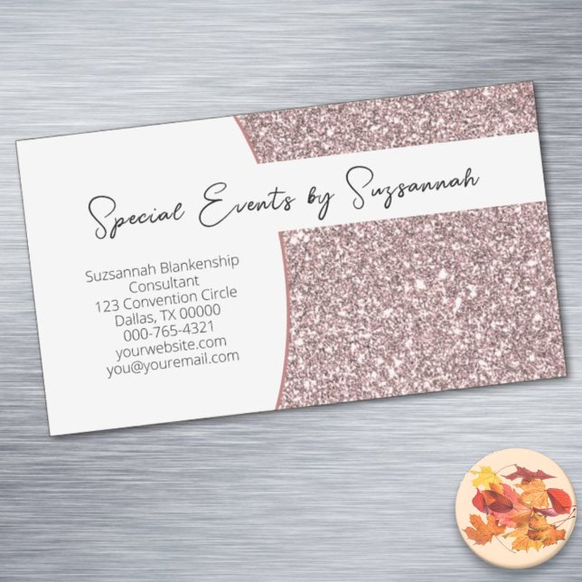 Carte De Visite Magnétique Parties scintillant professionnelle Rose Faux pers (Present business cards that customers / clients can add to the refrigerator or file cabinet. )