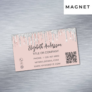 Carte De Visite Magnétique parties scintillant rose or argent élégant code QR
