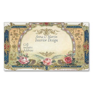 Carte De Visite Magnétique Pays Français Rose Roses Gold Filige