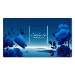 Carte De Visite Magnétique Paysage Marin Floral Bleu Lumineux Monochromatique