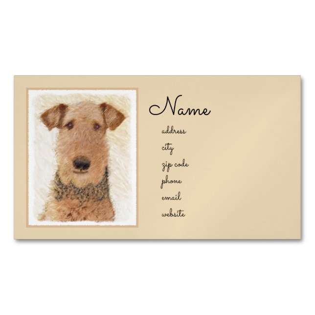 Carte De Visite Magnétique Peinture Airedale Terrier - Cute Original Art (devant)