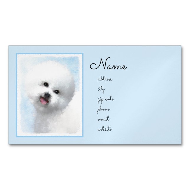 Carte De Visite Magnétique Peinture Bichon Frise - Cute Original Chien Art (devant)
