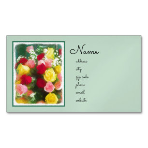 Carte De Visite Magnétique Peinture Bouquet Rose - Jolie Art Fleur Originale