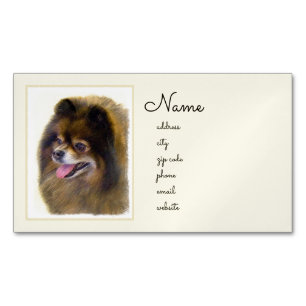 Carte De Visite Magnétique Peinture Poméranienne Noir et Tan Art Chien origin
