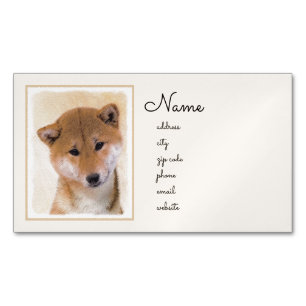 Carte De Visite Magnétique Peinture Shiba Inu (Rouge) - Art Chien original
