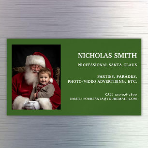 Carte De Visite Magnétique Photo de Père Noël vert professionnel