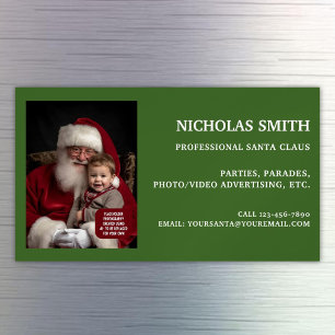 Carte De Visite Magnétique Photo de Père Noël vert professionnel