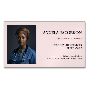 Carte De Visite Magnétique Photo d'infirmière professionnelle rose