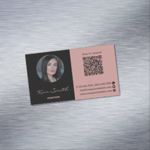 Carte De Visite Magnétique Photo profil rose et noir Code QR