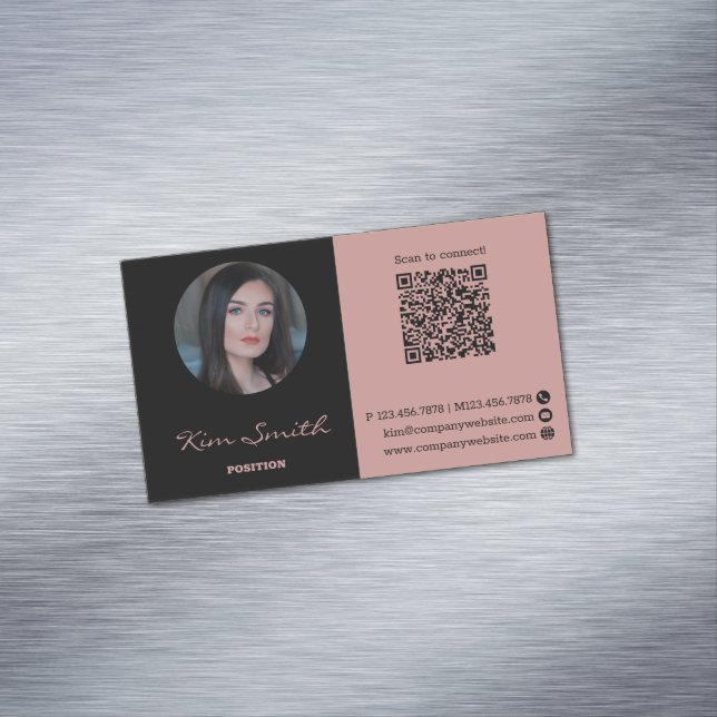 Carte De Visite Magnétique Photo profil rose et noir Code QR (In Situ)