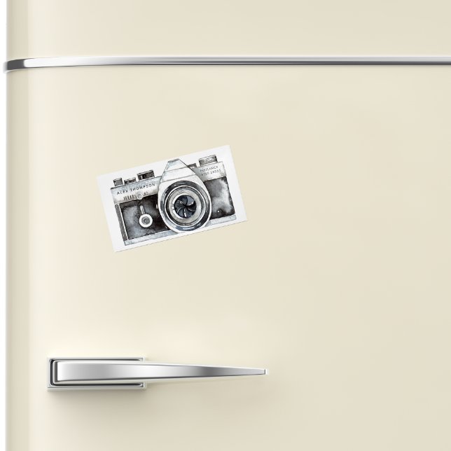 Carte De Visite Magnétique Photographe professionnel de caméra aquarelle (Fridge Magnet business/profile/contact cards for photographers)