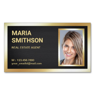 Carte De Visite Magnétique Photographie de Black Mesh Gold Foil Realtor