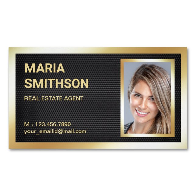 Carte De Visite Magnétique Photographie de Black Mesh Gold Foil Realtor (devant)