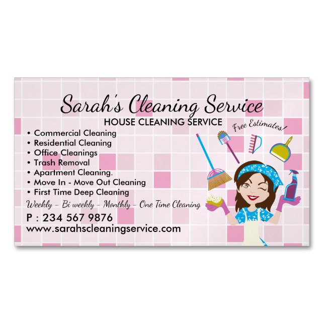 Carte De Visite Magnétique Pink Pretty Woman Cleaning & Maid Services (devant)