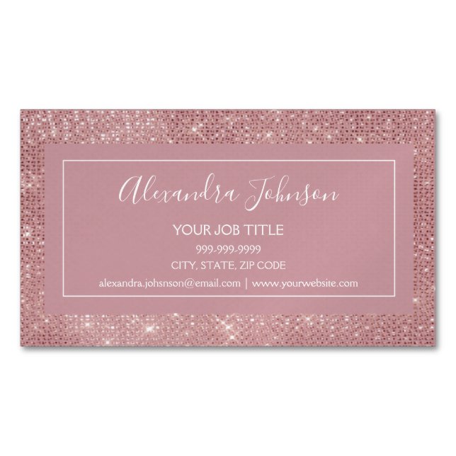 Carte De Visite Magnétique Pink Rose Gold Glam Sparkle Moderne et élégant (devant)