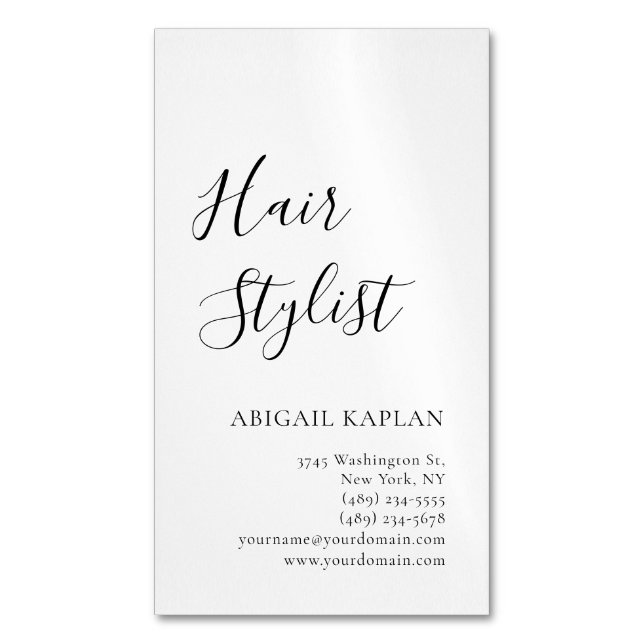 Carte De Visite Magnétique Plain Hair Stylist Modern Minimalist Elegant (devant Vertical)