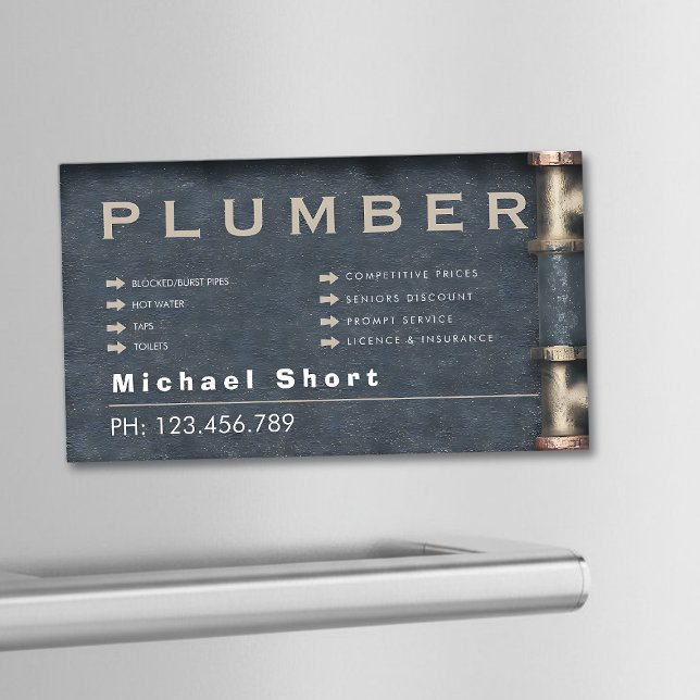 Carte De Visite Magnétique Plumber Magnetic Business Card with Pipe DetaiI (Créateur téléchargé)