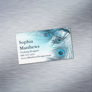 Carte De Visite Magnétique Plumes bleues modernes de paon