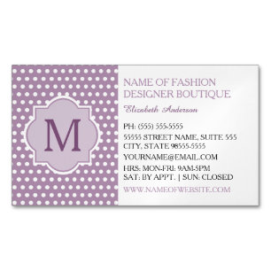 Carte De Visite Magnétique Pointe Polka violette mignonne avec Boutique Monog