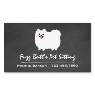 Carte De Visite Magnétique Pomeranian Blanc Fluffy