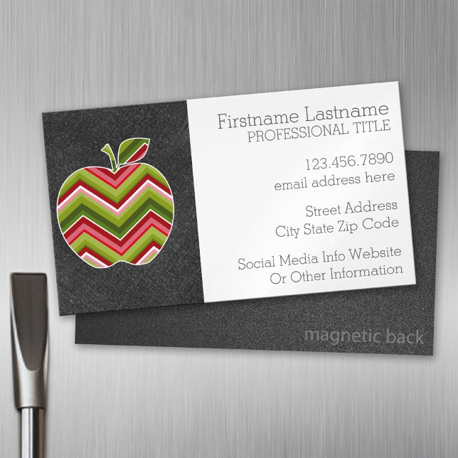 Carte De Visite Magnétique Pomme d'enseignant personnalisé - Motif Chevron ve (Custom Business Card Magnet)