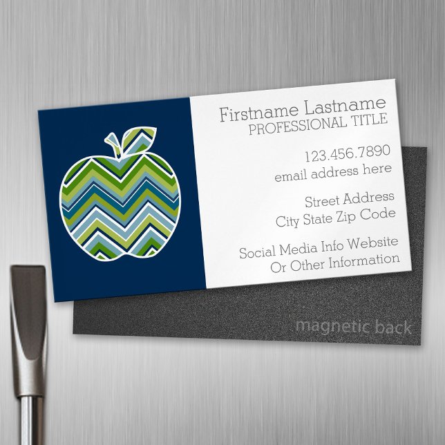Carte De Visite Magnétique Pomme enseignant personnalisée avec Motif Chevron  (custom business card magnet)