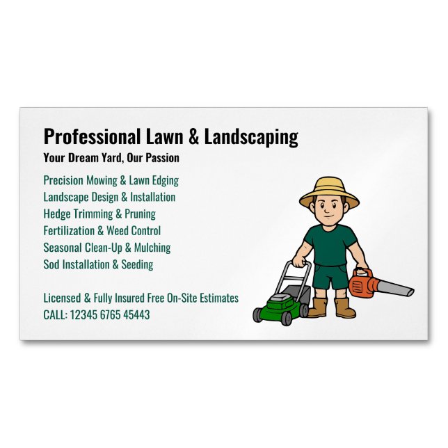 Carte De Visite Magnétique Professional Lawn Care Landscaping Service (devant)