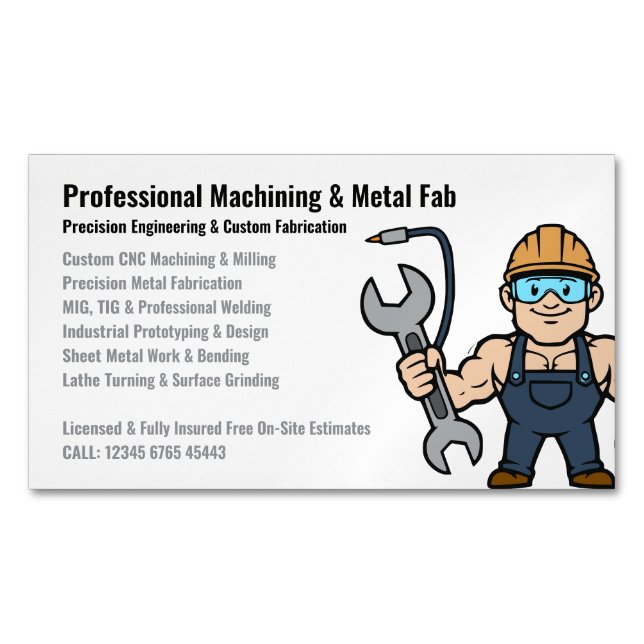 Carte De Visite Magnétique Professional Machining Metal Fabrication Cartoon (devant)