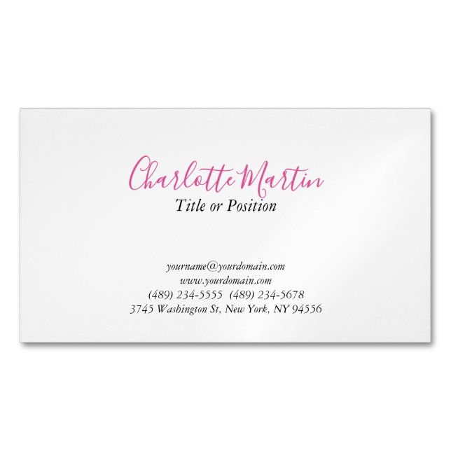 Carte De Visite Magnétique Professional Pink White Manager Consultant Chief (devant)