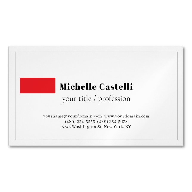 Carte De Visite Magnétique Professionnel Unique Classique Simple (devant)