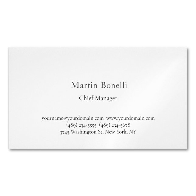 Carte De Visite Magnétique Professionnel Unique Classique Simple Blanc (devant)