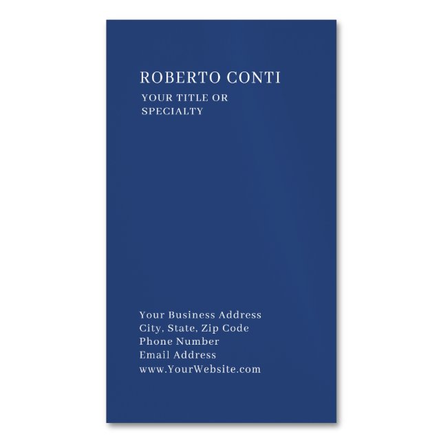 Carte De Visite Magnétique Professionnel Unique Simple Minimaliste Bleu (devant Vertical)