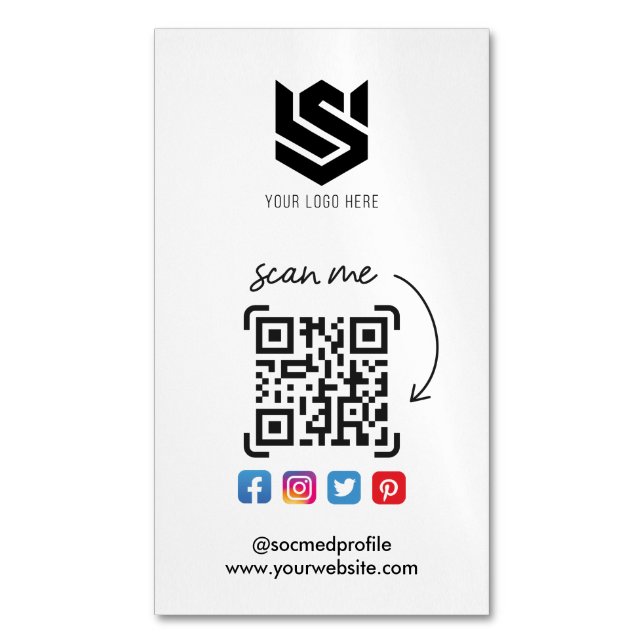 Carte De Visite Magnétique Profils de médias sociaux QR Code Logo Moderne Sim (devant Vertical)