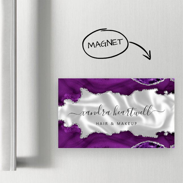 Carte De Visite Magnétique Purple Agate Parties scintillant Argent Luxe (Créateur téléchargé)