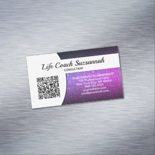 Carte De Visite Magnétique Purple Faux Parties scintillant Ombre QR Code Prof